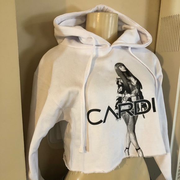 Women Cardi B White Crop Hoodie - Picture 2 of 6
